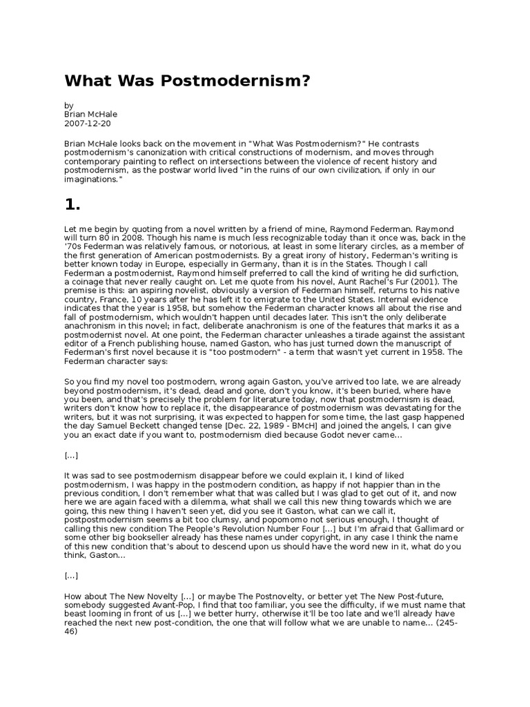 john frow what was postmodernism